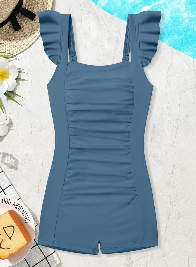 Aulyffo Girls Swimsuits Size 14-16 Girl Bathing Suits Size 14-16 One Piece Swimsuit Solid Bathing Suit for Teens Sleeveless Girls' Swimwear Grey 15-16 Years - Image 4